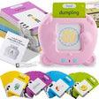 Educational toy with cards and a pink electronic device labeled 'dumpling'.