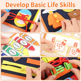 Educational activities for developing basic life skills with colorful materials.