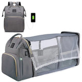 Folding Mommy Bag: Portable Crib Bed & Large-capacity Baby Backpack - Grey silk screen image
