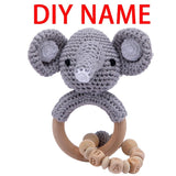 Crochet Bunny Rattle & Teether with Wood Ring - A Elephant image
