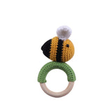 Crochet Bunny Rattle & Teether with Wood Ring - Bee image