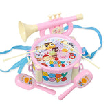 Kids' 5-Piece Drum & Trumpet Band Set - Educational Toy - 4Pcs Pink image
