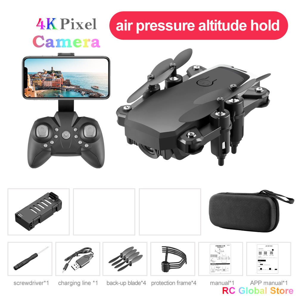 LF606 Mini RC Drone 4K HD with Camera Remote Control Helicopter - Black 4K 1B Bag image