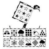 Set of black and white patterned stencils with various shapes and symbols on a white background.