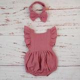 Organic Cotton Ruffle Romper & Headband - 3M, Dusty Pink image