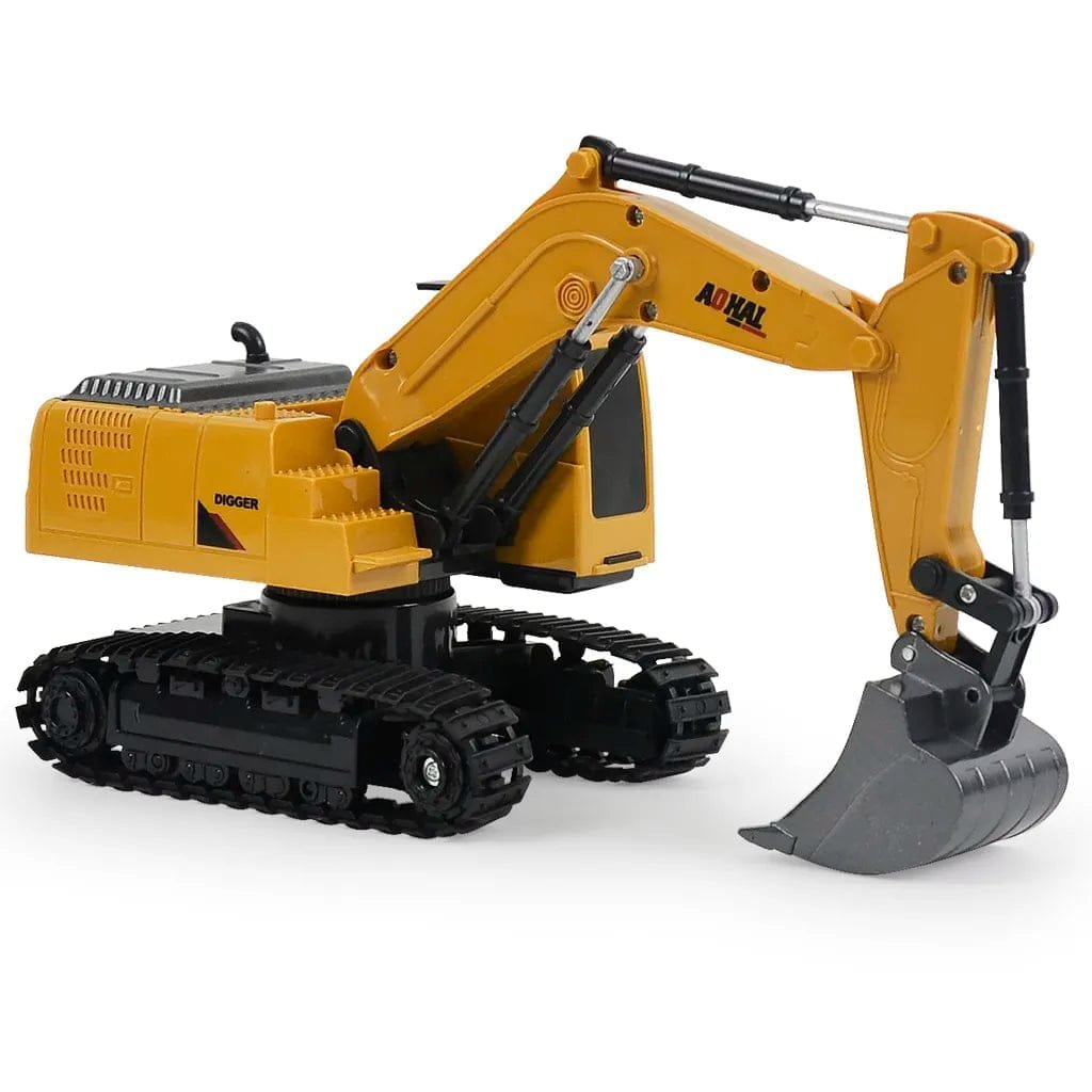 6CH RC excavator bulldozer toy truck with lights and music for sandpit digging and imaginative play.
