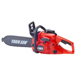 Red chainsaw on a white background