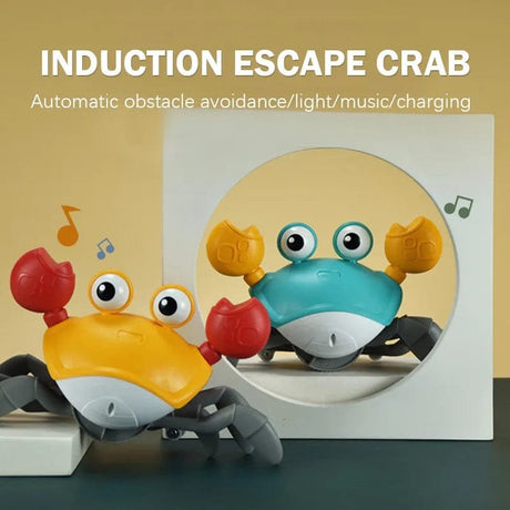Induction escape crab toy with packaging on a beige background