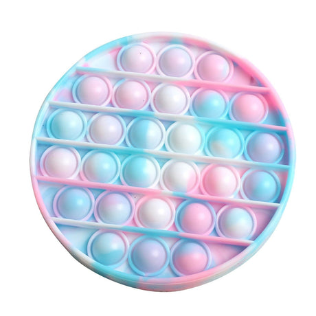 Round fidget toy with colorful bubbles on a white background