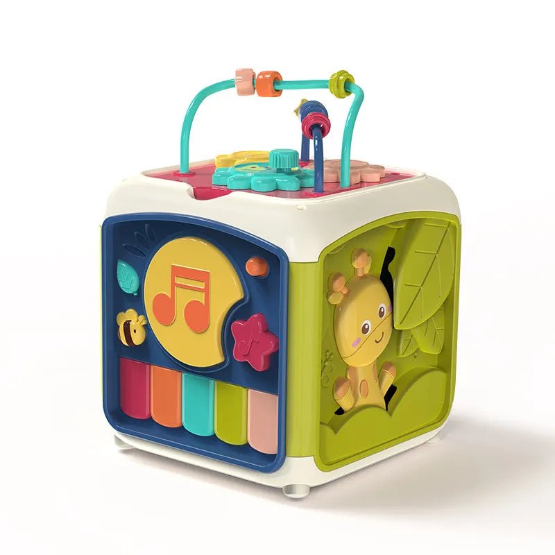 7-in-1 Baby Activity Cube musical animal side for sound recognition games and joyful toddler learning time.