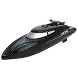 Black and blue racing boat on a white background