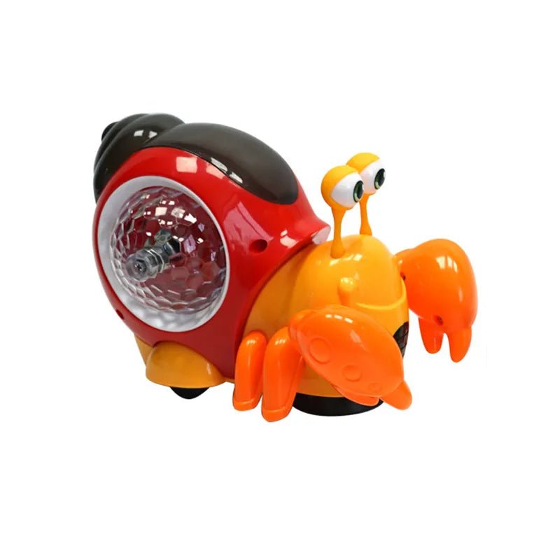 Toy crab with a red shell and orange body on a white background