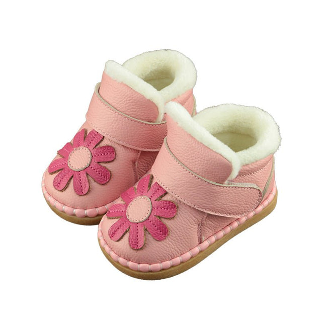 Cute Flower Genuine Leather Baby Girl Snow Boots image 0