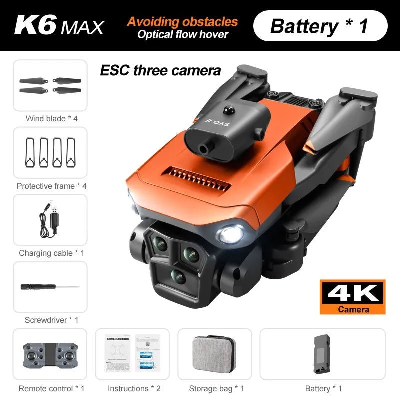 K6 MAX Triple-Camera Drone - 4K HD, Obstacle Avoidance, Foldable Quadcopter - orange image