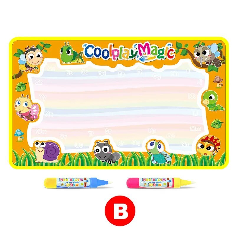 Coloring board with animal designs and two markers on a white background