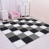 EVA Foam Baby Puzzle Play Mat - 29cm Interlocking Tiles for Kids - WHITE BLACK GRAY, 36pcs image