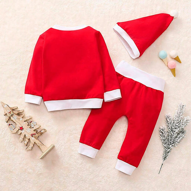 Newborn Baby Christmas Cartoon Print Pajamas Sleepwear Outfits+Hat image 0