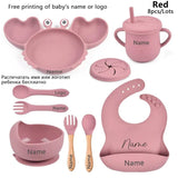 Personalized Baby Crab Plate Set with Suction Bowl - Red Crab 8pcs image