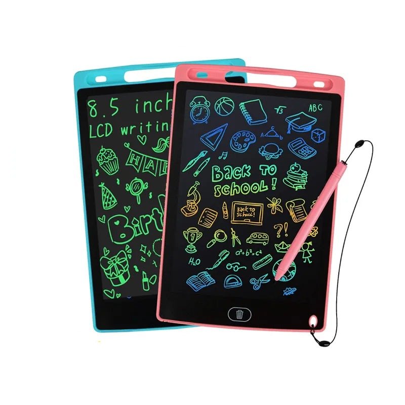 8.5 inch LCD Drawing Tablet electronic writing board with stylus for kids doodling, homework practice, and quiet play.