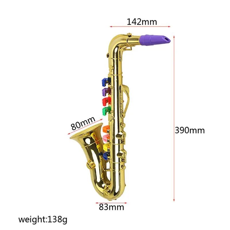 8-Tone Toy Saxophone measurement guide for checking instrument length before buying for young children.