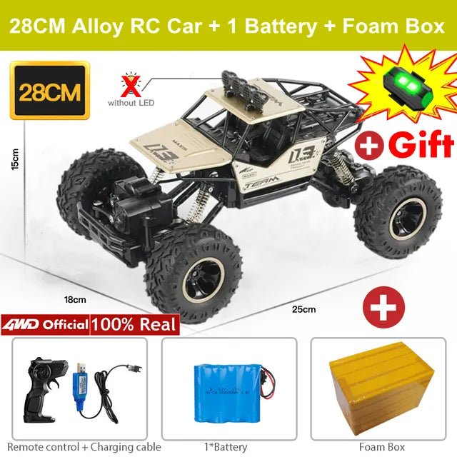 4WD RC Off-Road Buggy - LED Lights Racing Car for Kids - 28CM Gold 1B Gift image