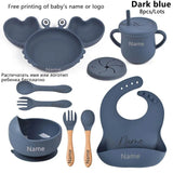 Personalized Baby Crab Plate Set with Suction Bowl - Dark Blue 8pcs image