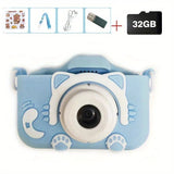 Children's camera with cat design on a white background