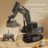 Alloy RC Excavator Toy with Lights & Sound, Kids Engineering Gift - 6 Channels black image