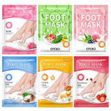 Six packages of EFERO foot masks with different scents and flavors.