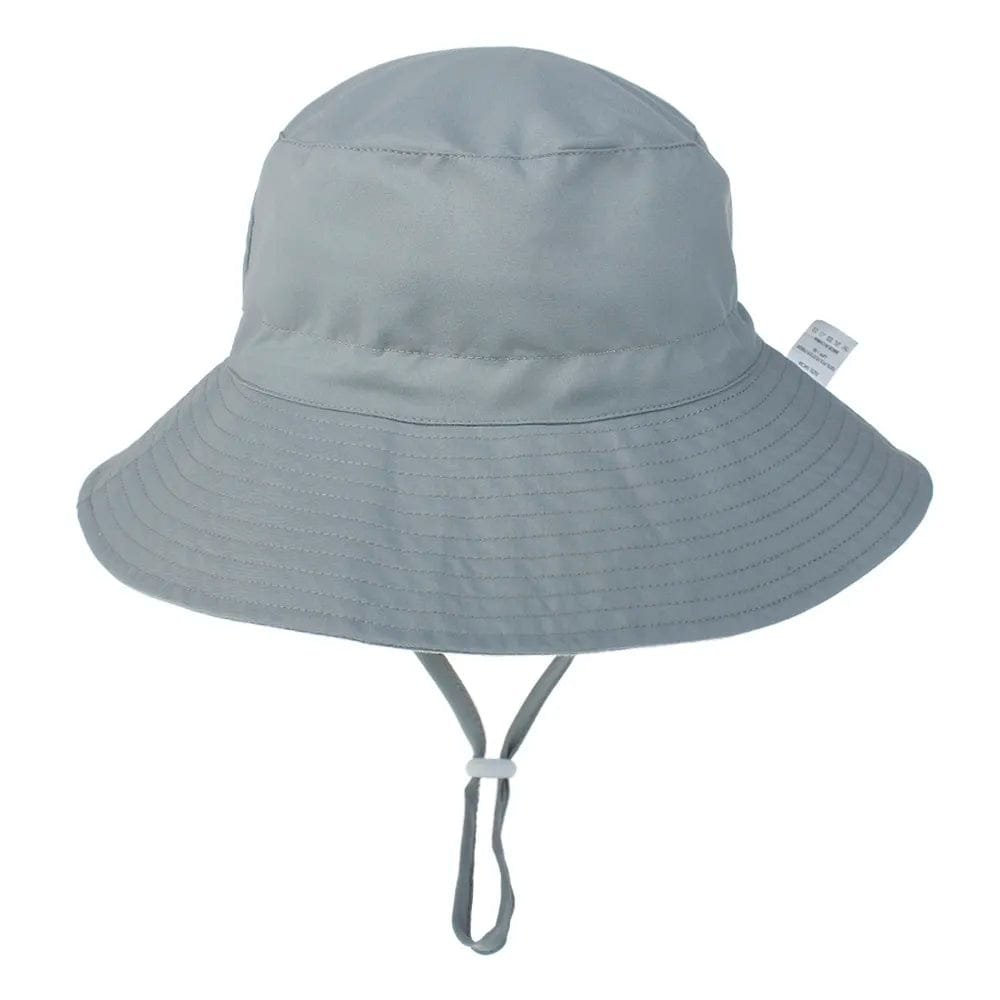Gray bucket hat with a strap on a white background