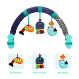Colorful baby arch toy with various sounds on a white background