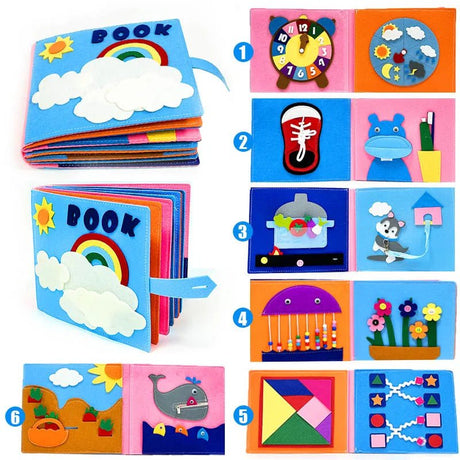 Colorful soft book with various educational designs on a white background