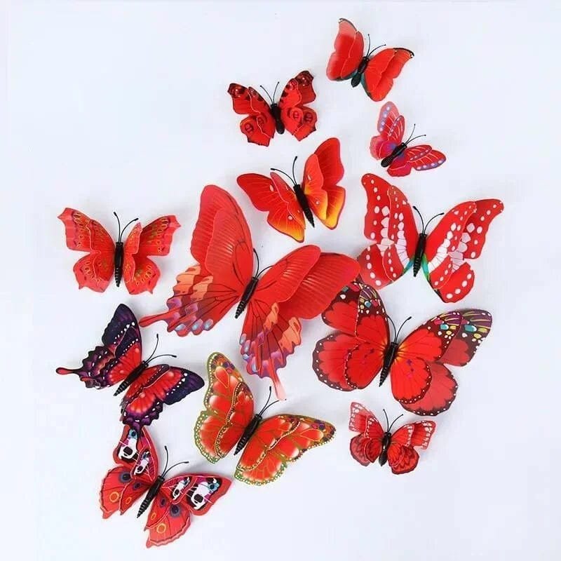 12pc 3D Double Layer Butterflies - DIY Magnet Wall Art - Red - Magnet image