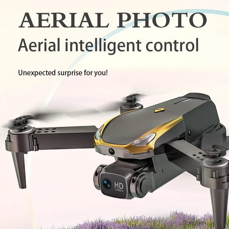 8K Pro Drone gold and black camera quadcopter for intelligent aerial control and high-altitude photo capture.