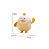 Cartoon chicken figurine with measurements on a white background