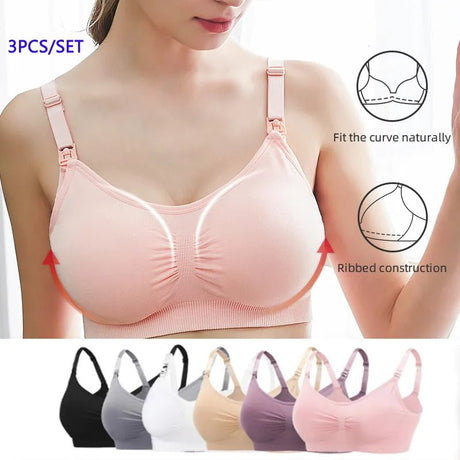 3pc Maternity Nursing Bra Set - Seamless, Breathable Cotton image 0