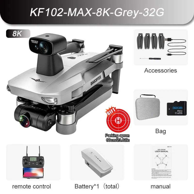 New KF102 GPS Drone - 8K Camera, Anti-Shake, Foldable Quadcopter, 1.2km Range - Grey-8K-MAX-32G image