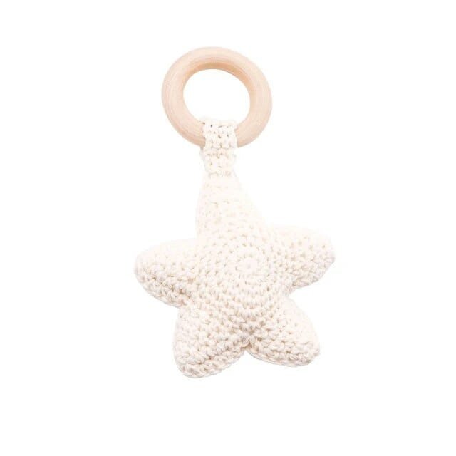 Wooden Baby Rattle & Teether - Crochet Animal Designs - Silver image