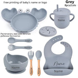 Personalized Baby Crab Plate Set with Suction Bowl - Grey Crab 8pcs image