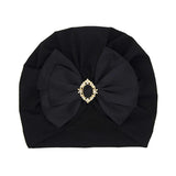 Shiny Rhinestone Bowknot Baby Turban - Soft Cotton Cap - Black image