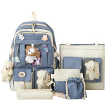 5Pc Harajuku Kawaii School & Laptop Bag Set for Teen Girls - Bear Blue3 image