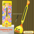 Duck-shaped electronic erhu with packaging and screwdriver on a brown background