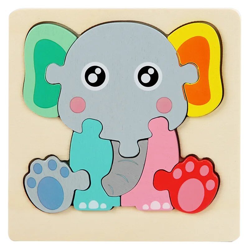 Colorful Animal Wooden Puzzle - Kids' Educational Jigsaw Toy - Elephant image