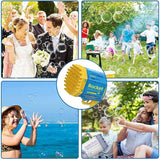 Collage of people using a bubble gun in various settings, including a wedding and outdoor activities.
