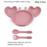 Personalized Baby Crab Plate Set with Suction Bowl - Red Crab 3pcs image