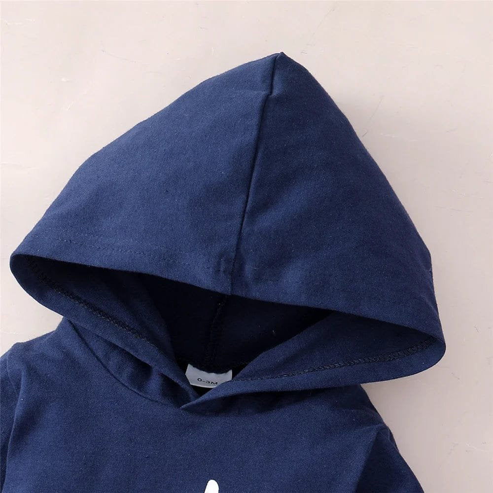 Navy blue hoodie on a light gray background