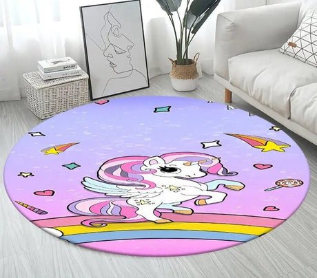 3D Unicorn Cartoon Area Rug - Large Round Non-Slip Mat for Kids image 8