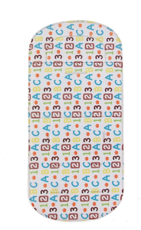 Rectangular mat with colorful alphabet pattern 