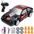 Toy car with remote control, battery, and accessories.