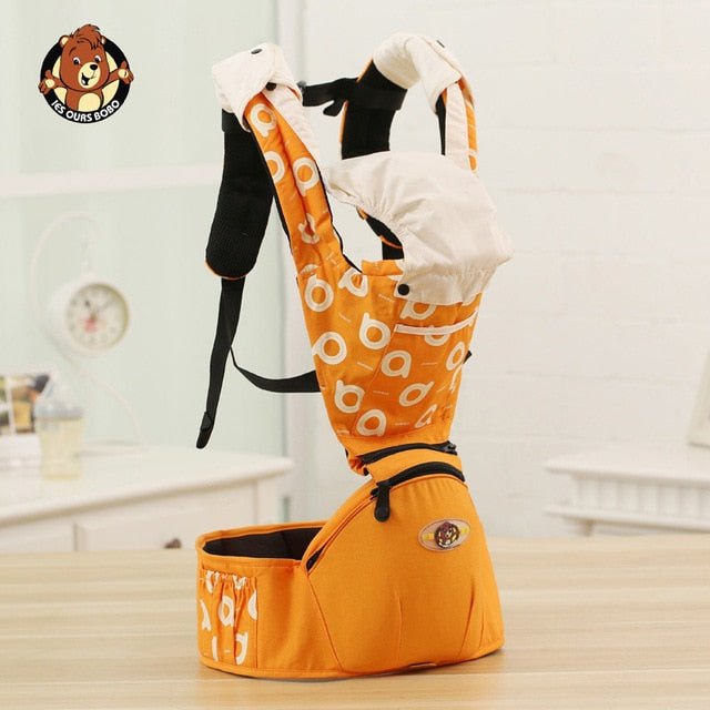 Orange pet carrier with a pattern.